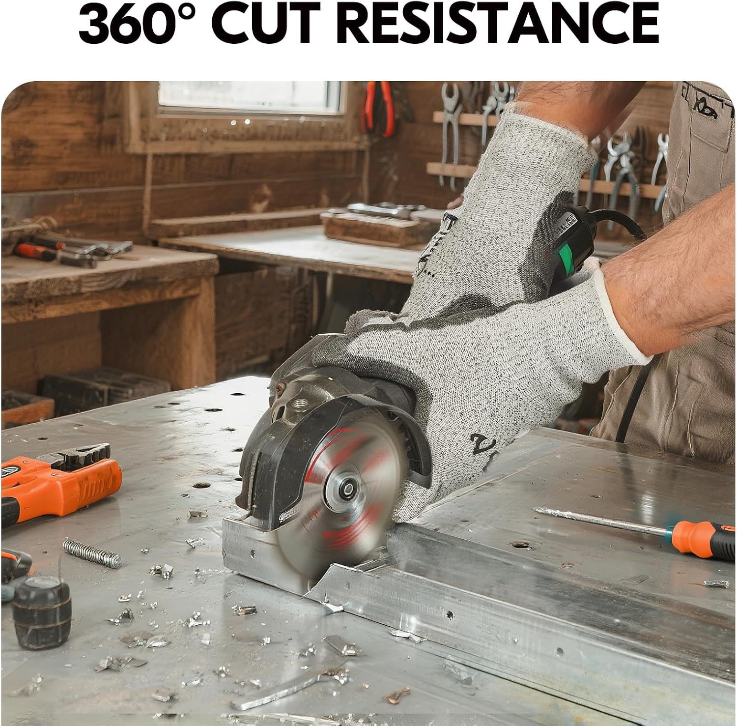 Detalle 2 de Vgo... 1 Pair Cut Resistant Gloves with Coat Nitrile Palm, HPPE Anti-Cutting Liner – EN388 C / ANSI 3, Size XL, Grey (SK2131)
