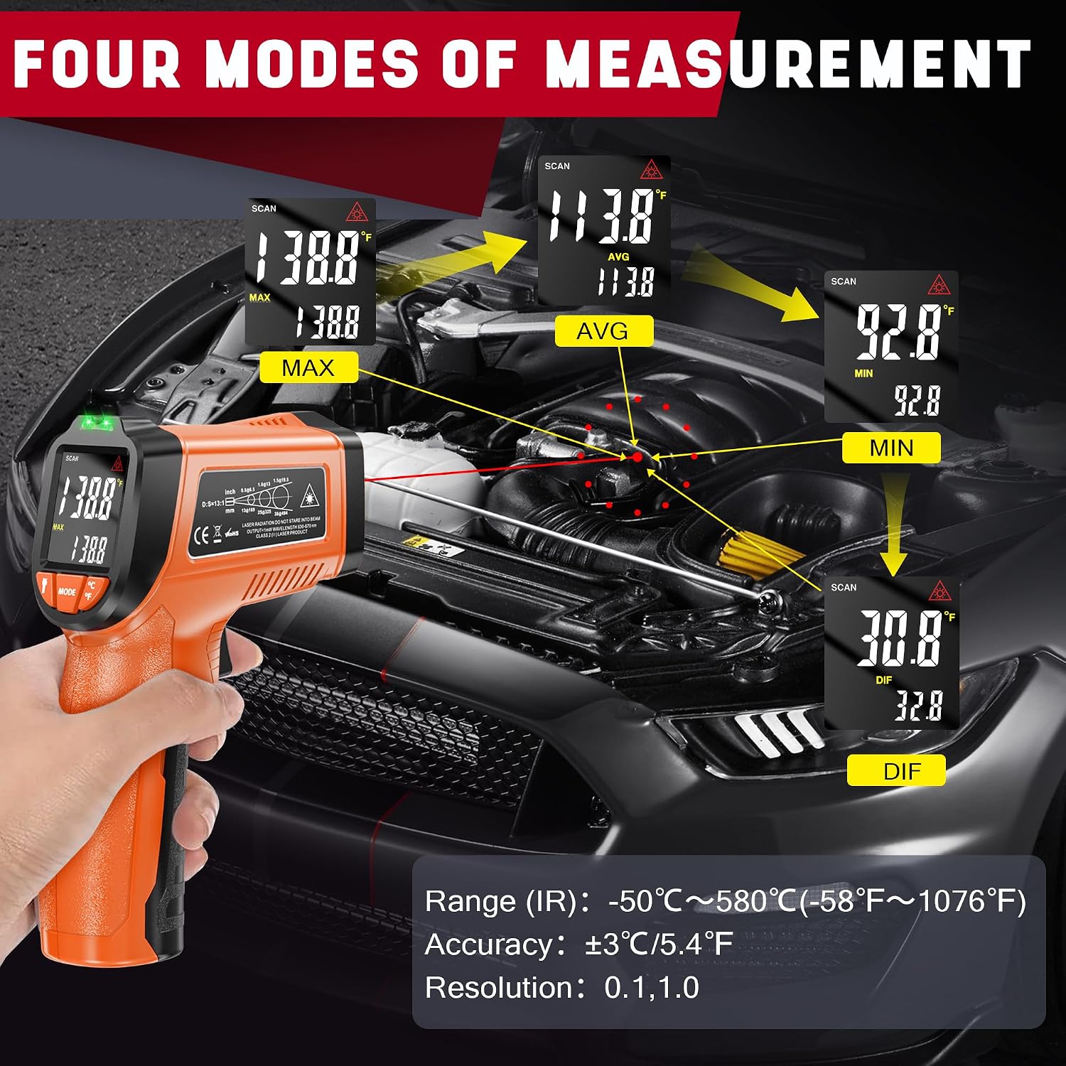 Detalle 2 de CEILSTES Infrared Thermometer Gun (Non-Contact Laser) — -58°F to 1076°F with Adjustable Emissivity