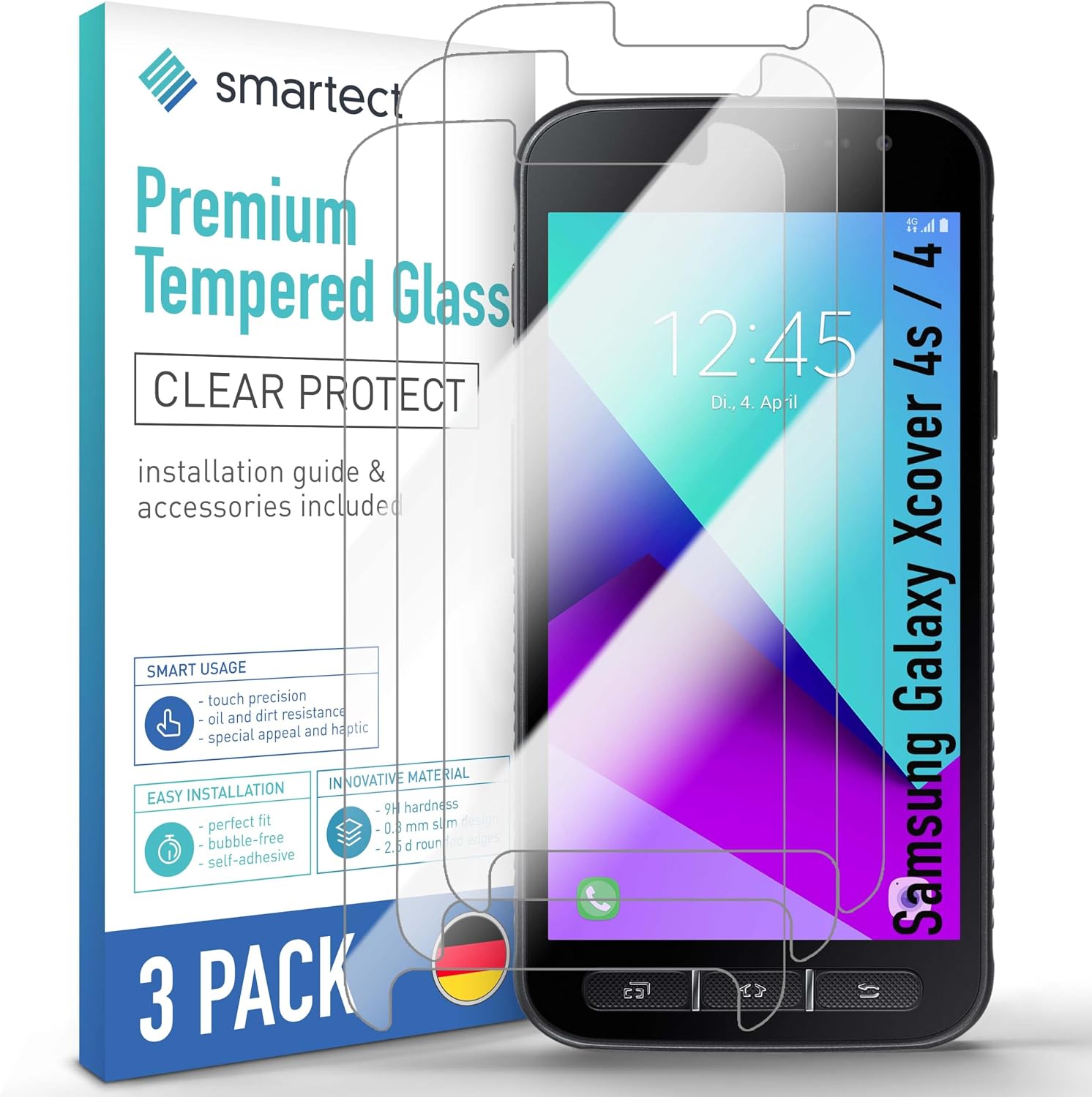 Detalle de smartect skärmskydd i härdat glas för Samsung Galaxy Xcover 4/4s, 3-pack, 9H
