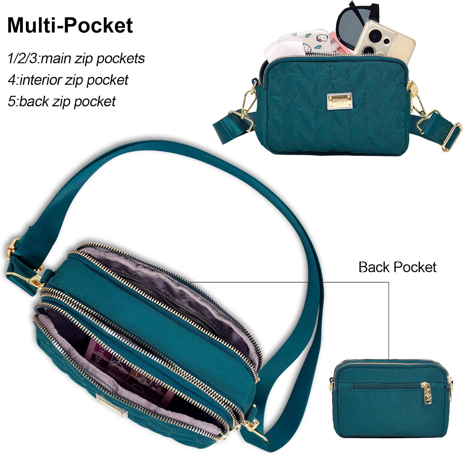 Thumbnail 3 de LassZone Ladies Crossbody Bag – Multi-Pocket Water-Resistant Nylon Shoulder Bag