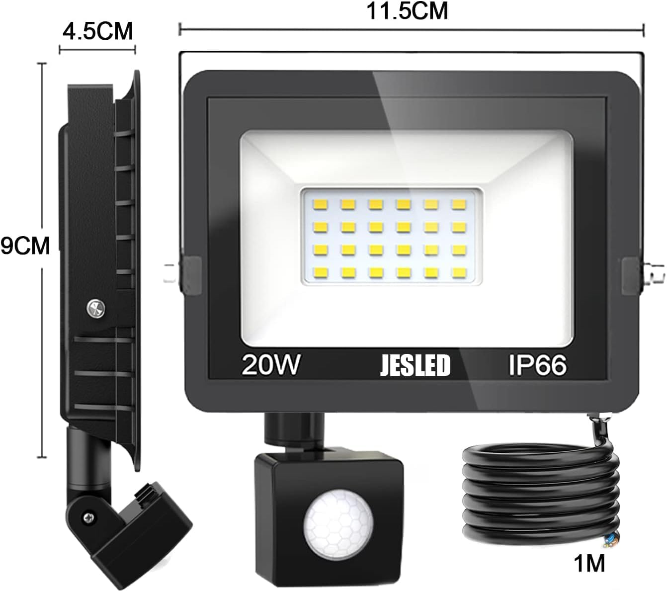 Thumbnail 6 de JESLED Faretto LED Esterno Con Sensore di Movimento 20W 2200 Lumen IP66