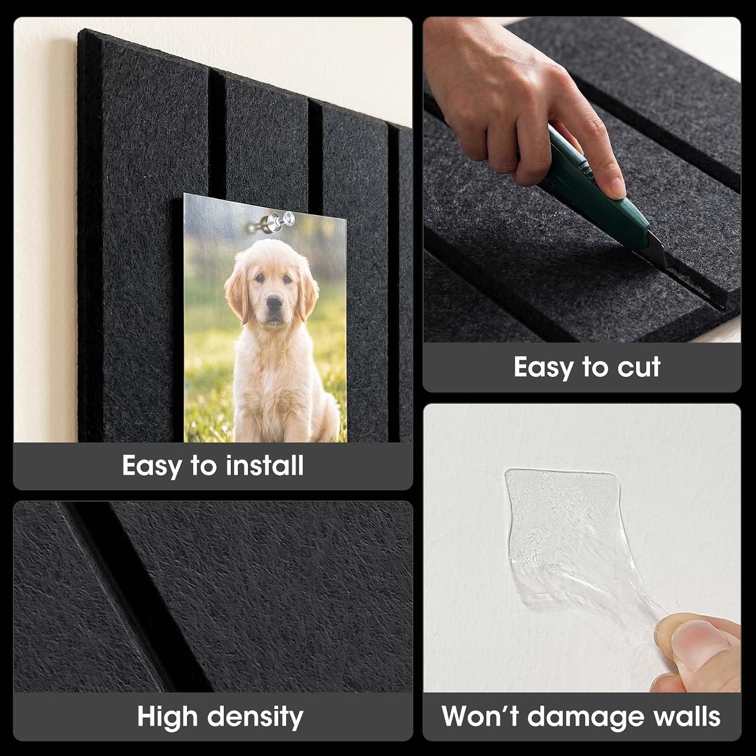 Detalle 2 de MQAAUP 12-Pack Felt Acoustic Wall Tiles, Black, 11.8-Inch Square