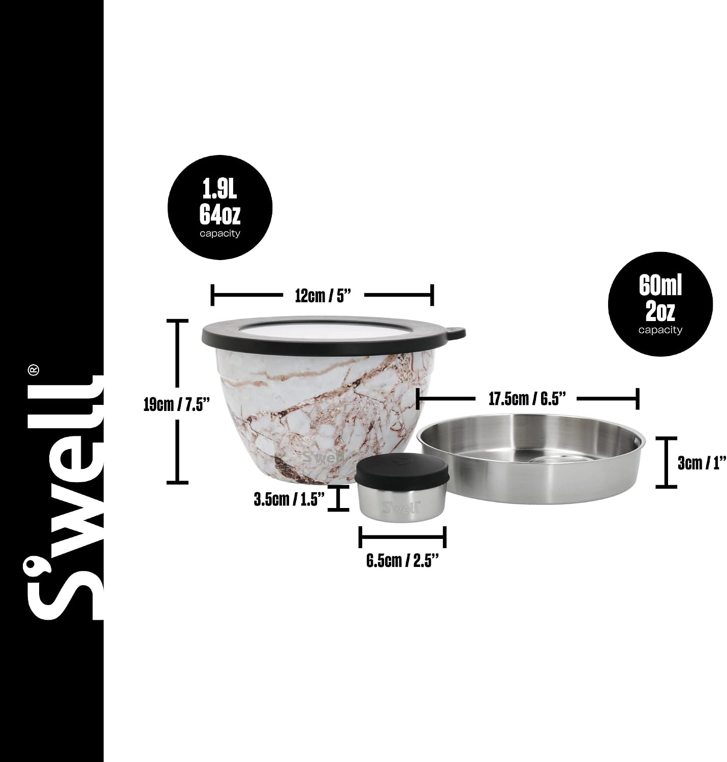 Detalle de S'well SWBOWL64CGLDEU slakomset 1,9 l in Calacatta-goud met kruidenhouder