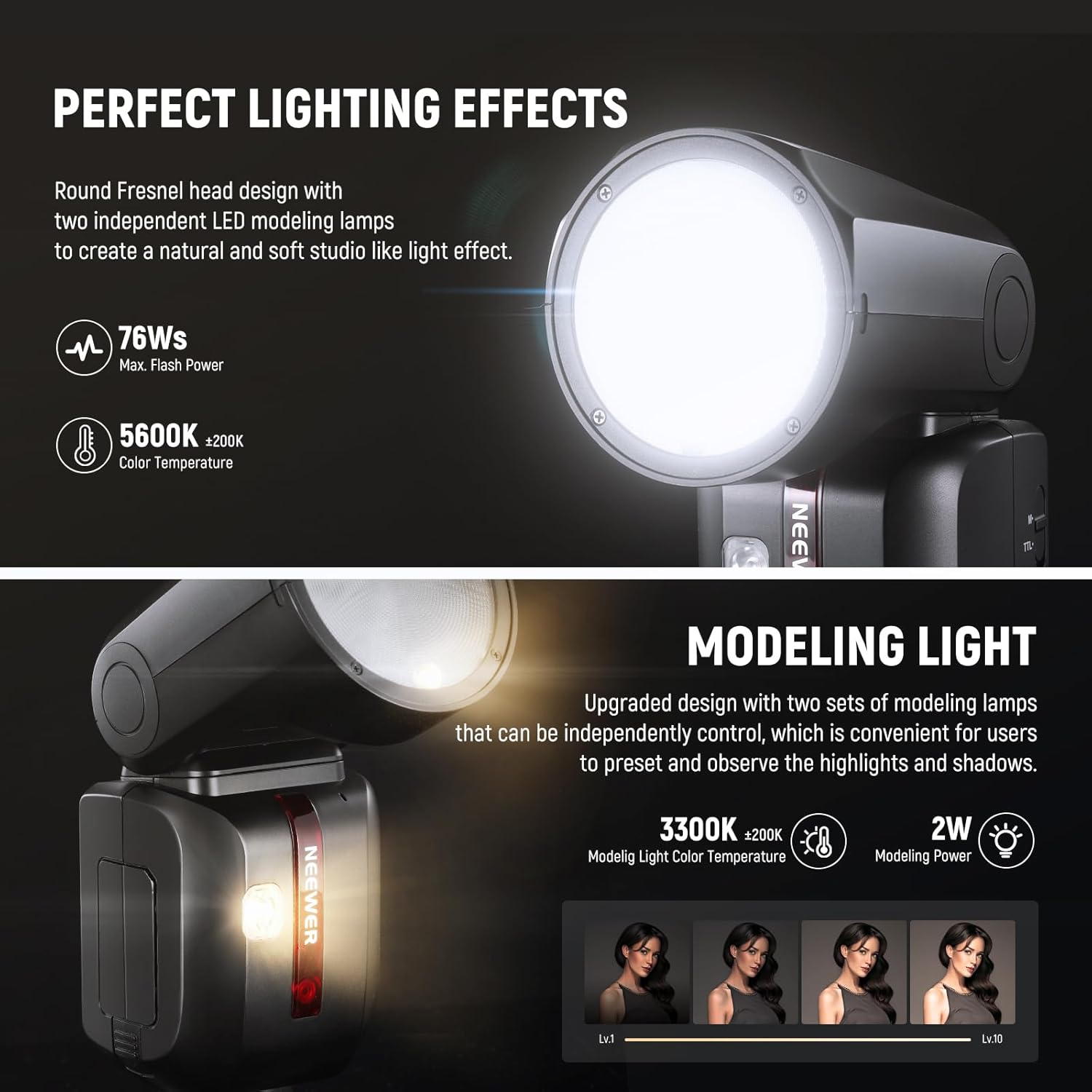 Thumbnail 2 de NEEWER Z2-C 2.4G TTL Round Head Speedlite for Canon (76Ws) with HSS to 1/8000s