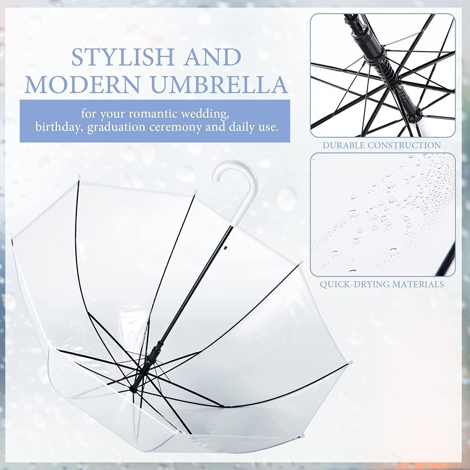 Thumbnail 4 de Clear Bubble Umbrella with Automatic Open – Large Transparent Canopy for Weddings and Outdoor Events