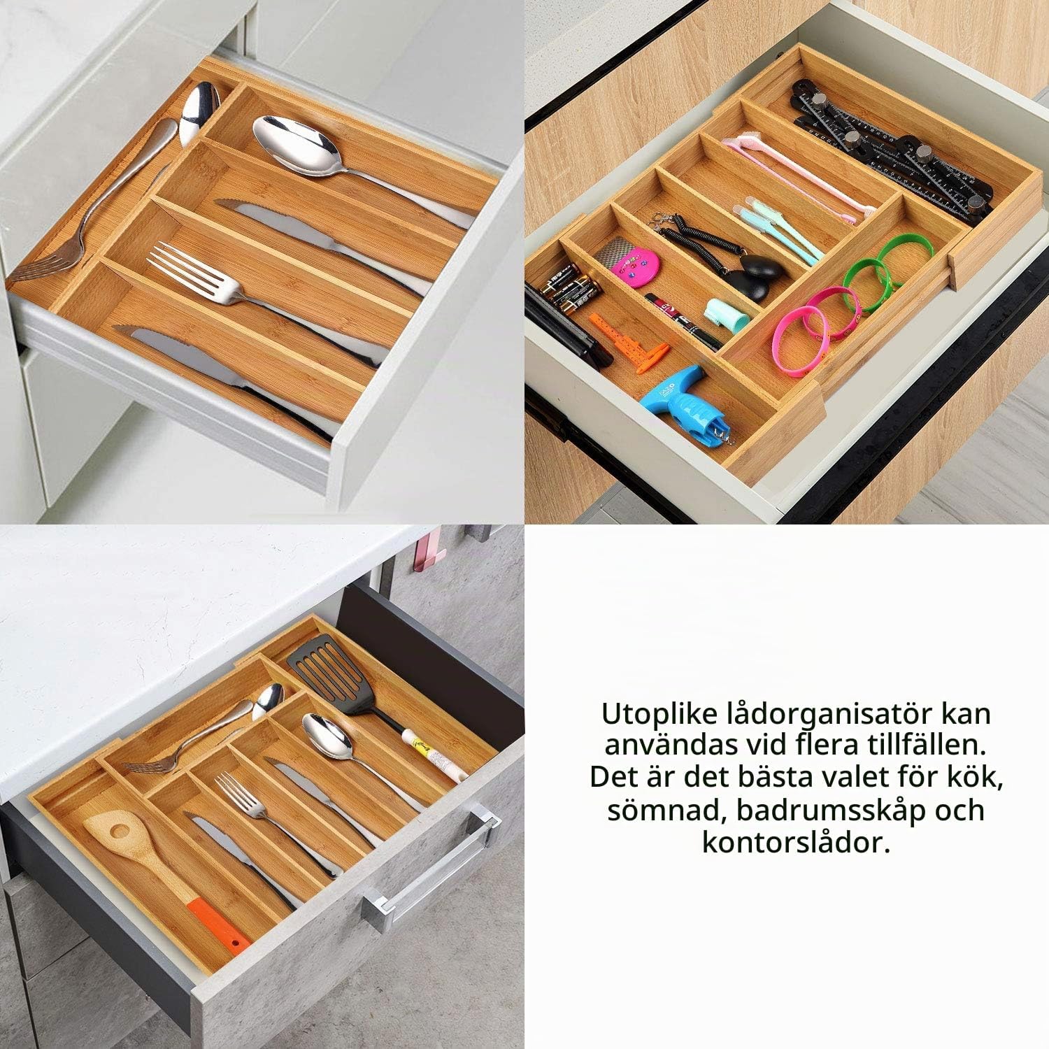 Detalle de Utoplike FBA_Btray besticklåda i bambu, utdragbar med 7 fack