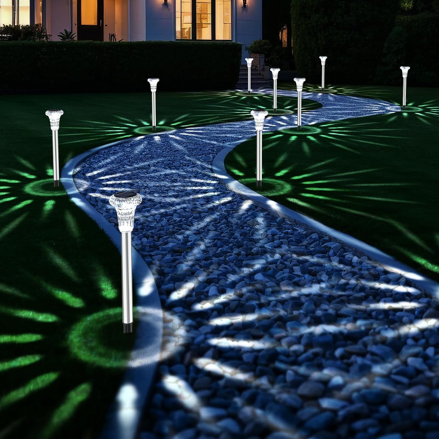 Detalle de Bowfar tuinlampen op zonne-energie, set van 6, IP65 en roestvrij staal