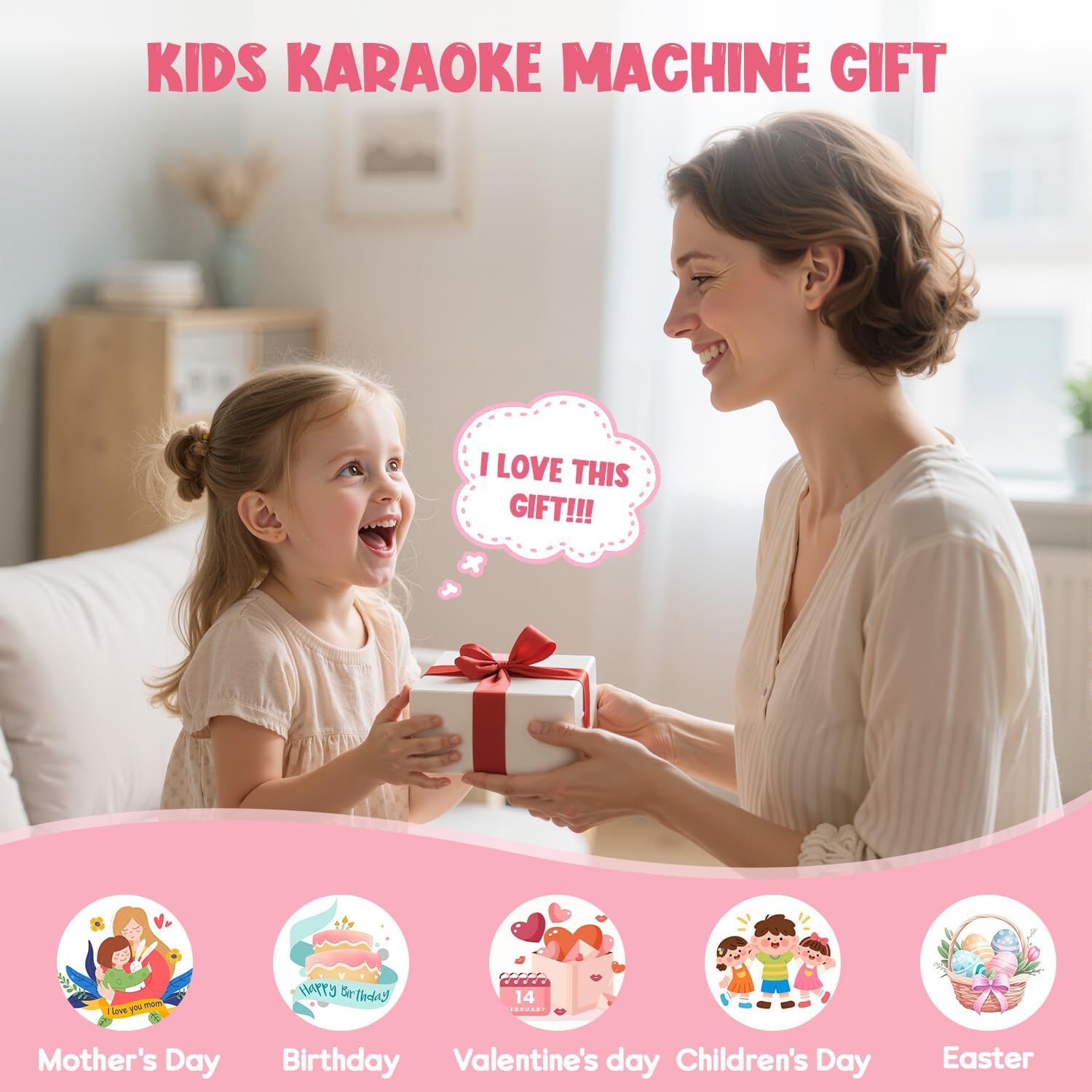 Thumbnail 4 de Ankuka Kids & Adults Karaoke Machine with Bluetooth Speaker and 2 Wireless Microphones (Pink)