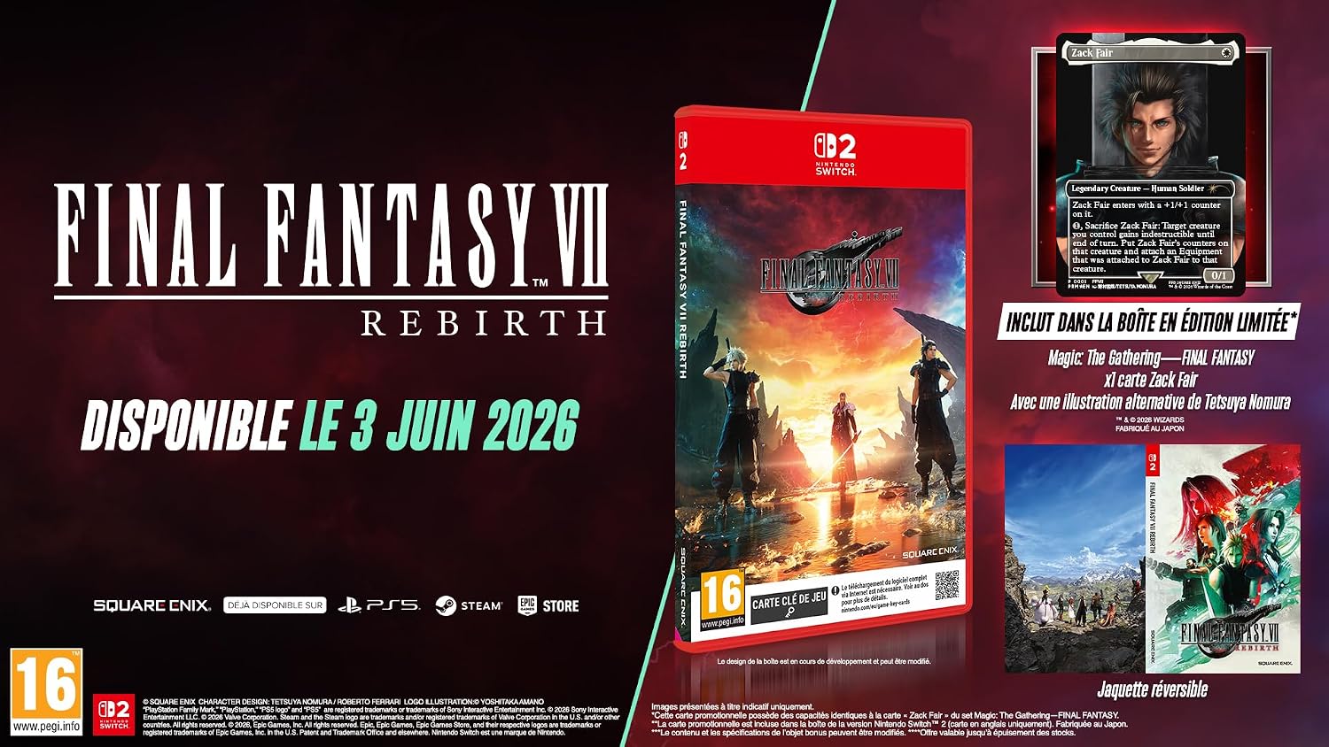 Thumbnail 1 de FINAL FANTASY VII REBIRTH sur Nintendo Switch 2 – édition incluant une carte promotionnelle exclusive Magic: The Gathering (Square Enix)