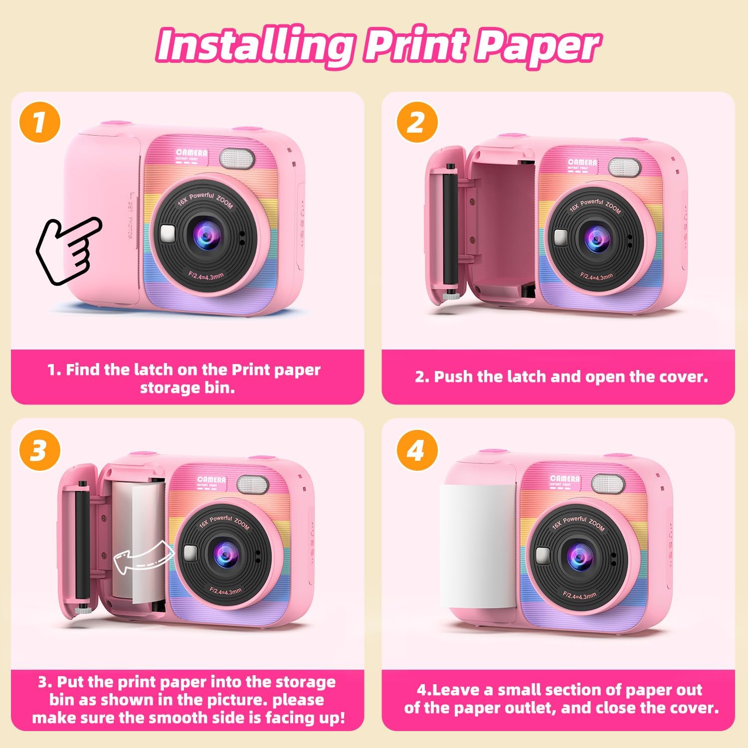 Thumbnail 5 de HOOMOON P97 Kids Instant Print Camera, 1080p Video, Selfie Lens, Pink