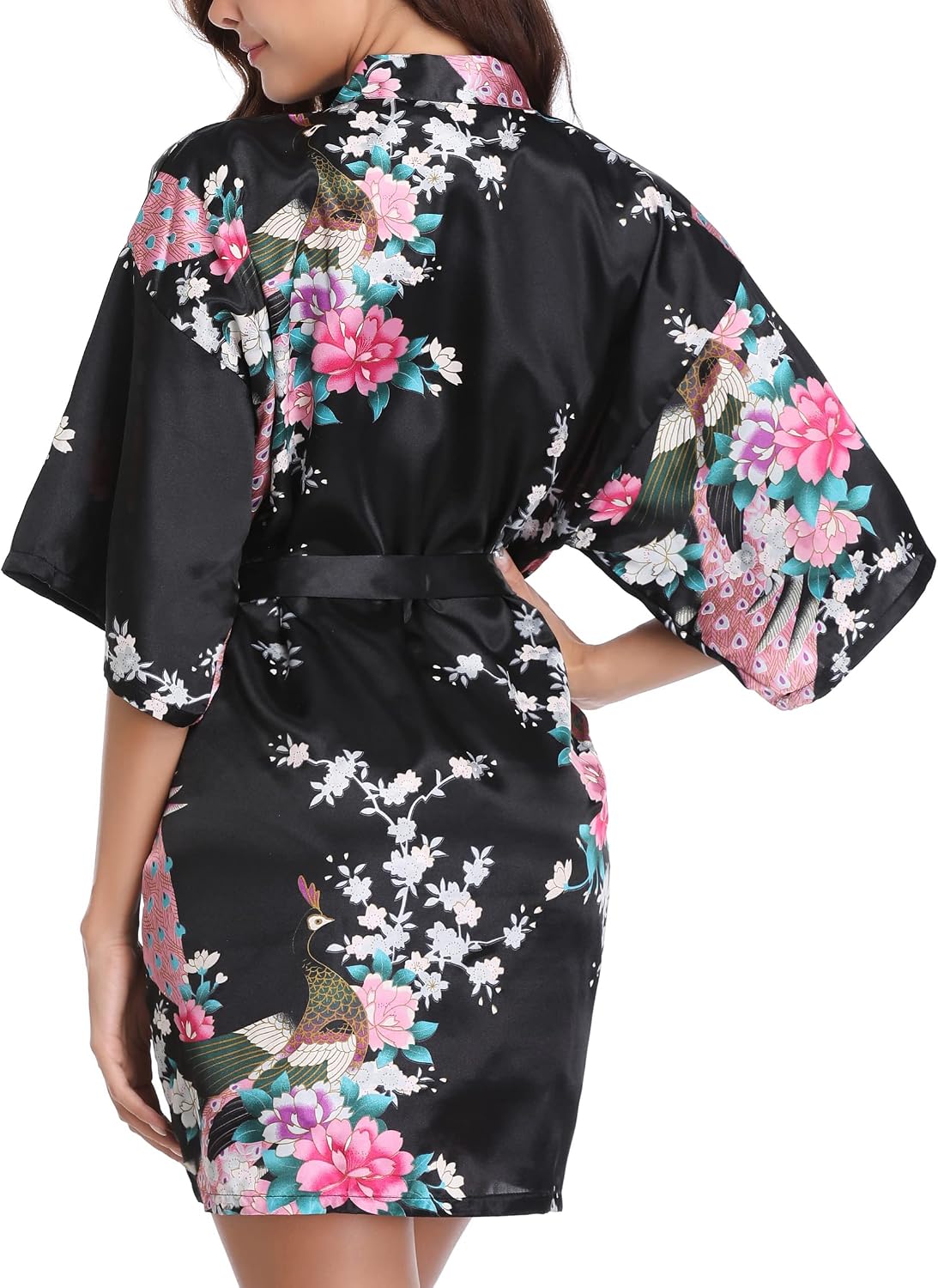 Detalle de Vlazom kimono japonais satin court pour femme – peignoir mariée et demoiselle d’honneur