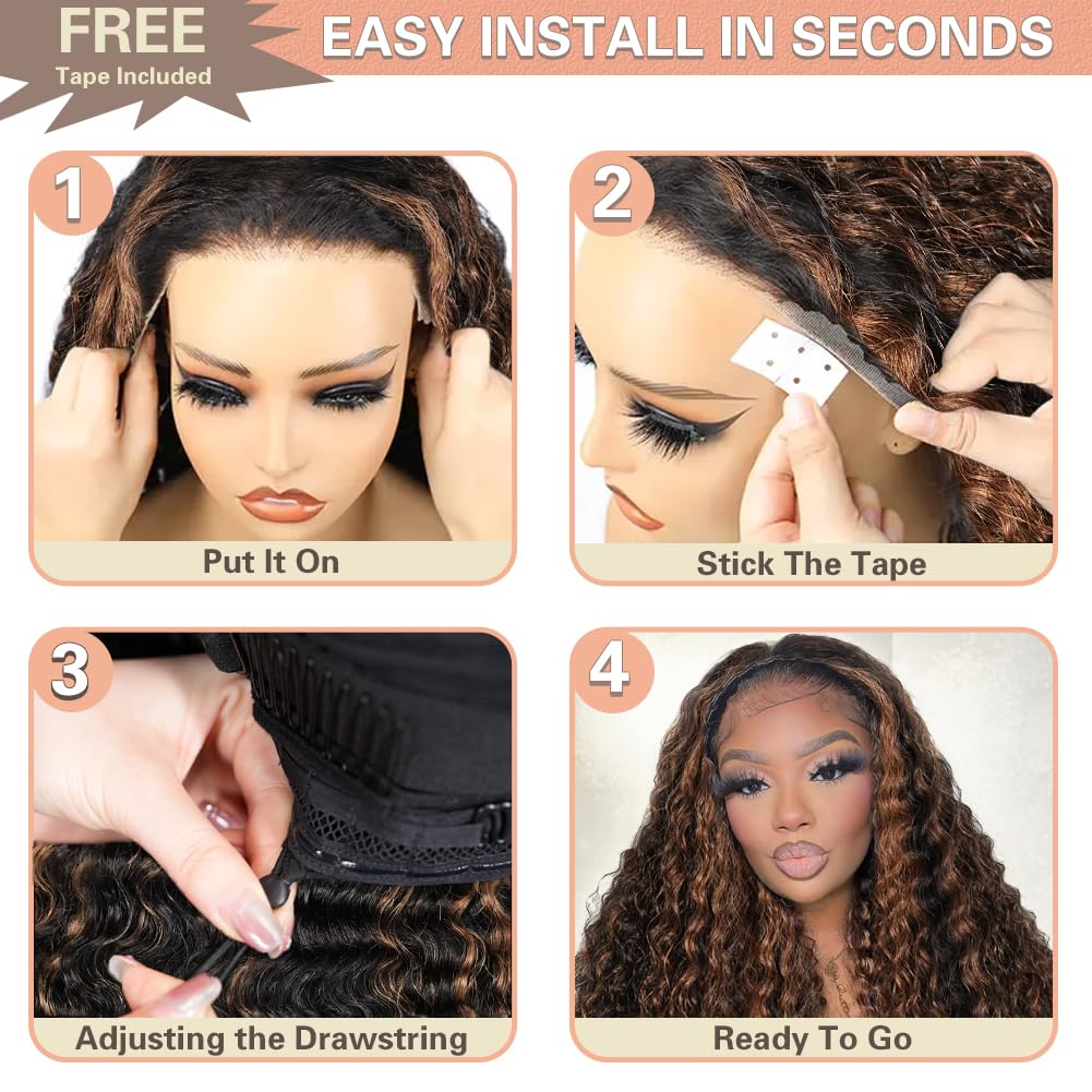 Thumbnail 6 de Lemiva 7x5 Balayage Glueless Deep Wave Wig, 26" HD Lace Front, Pre-Plucked & Pre-Cut