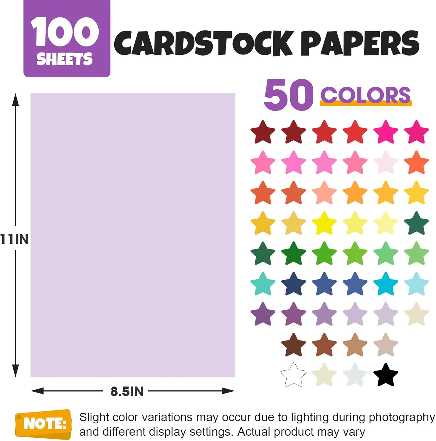 Detalle de 100 Sheets 8.5 x 11 Colored Cardstock, 50 Assorted Colors – 180GSM