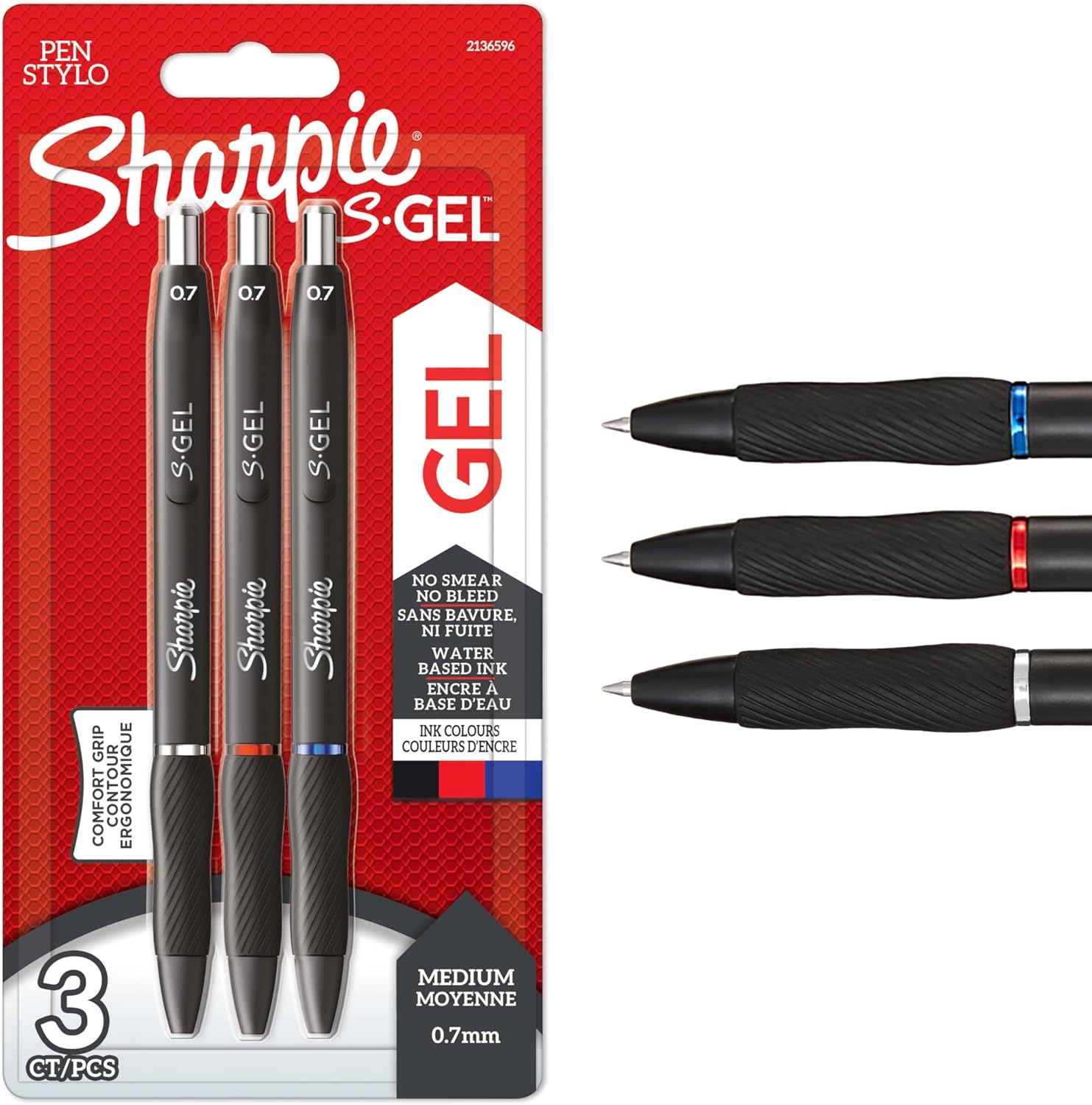 Detalle de Sharpie S-Gel Gel Pens (0.7mm) – Black, Blue & Red, 3 Count