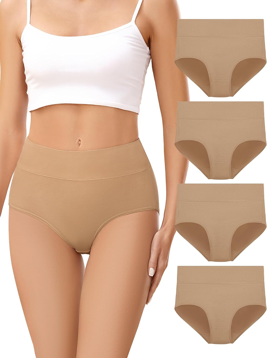 Detalle de VOENXE Cotton Underwear Knickers for Women – High Waist Full Briefs, Multipack (4 Pairs)