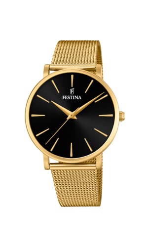 Detalle de Festina Montre Femme Analogique en Acier Inoxydable 316L Doré