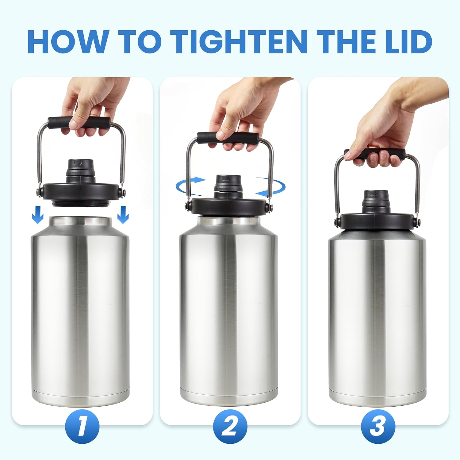 Detalle de 1 Gallon Insulated Stainless Steel Water Bottle (128 oz) — Large, Leakproof, Vacuum-Sealed Jug for Outdoor Work and Travel