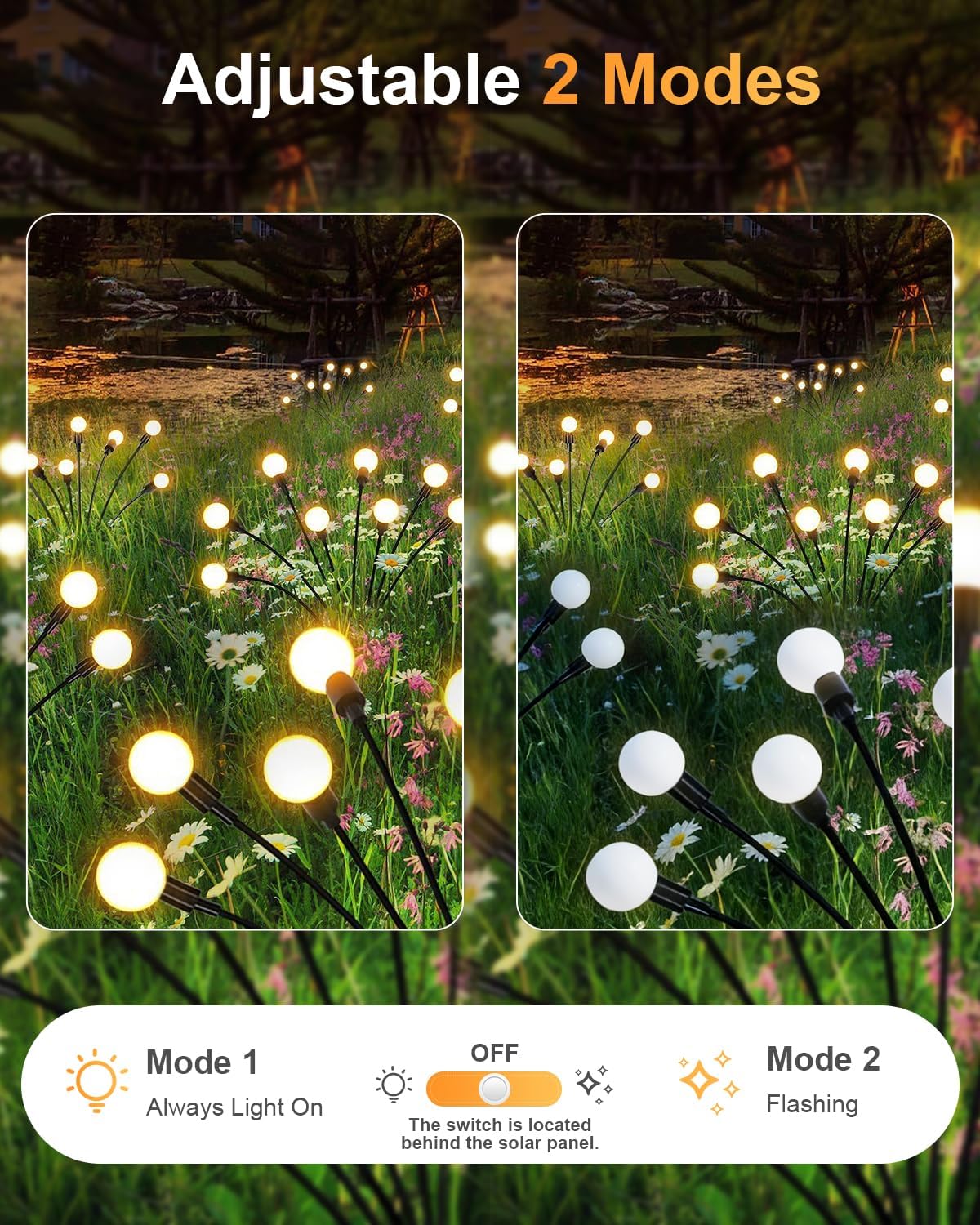 Detalle de AdalyRoma 4 Piezas Luces Solares de Luciérnaga con 8 LED — Iluminación Exterior IP65, Blanco Cálido