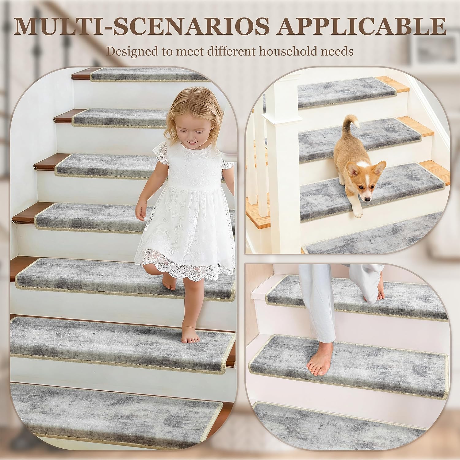 Detalle 1 de TANVILL Bullnose Stair Treads for Wooden Stairs, Non-Slip, 9.5 x 30, 14-Pack
