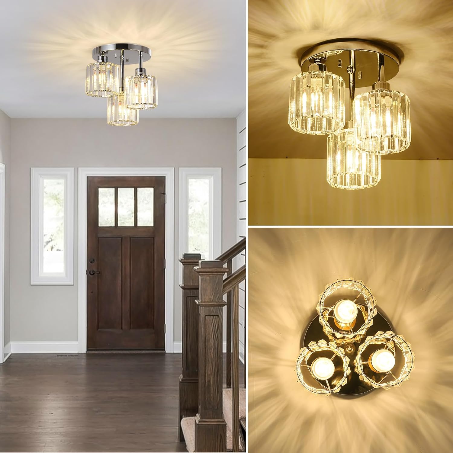 Detalle 2 de Rayofly Modern Crystal 3-Light Ceiling Light