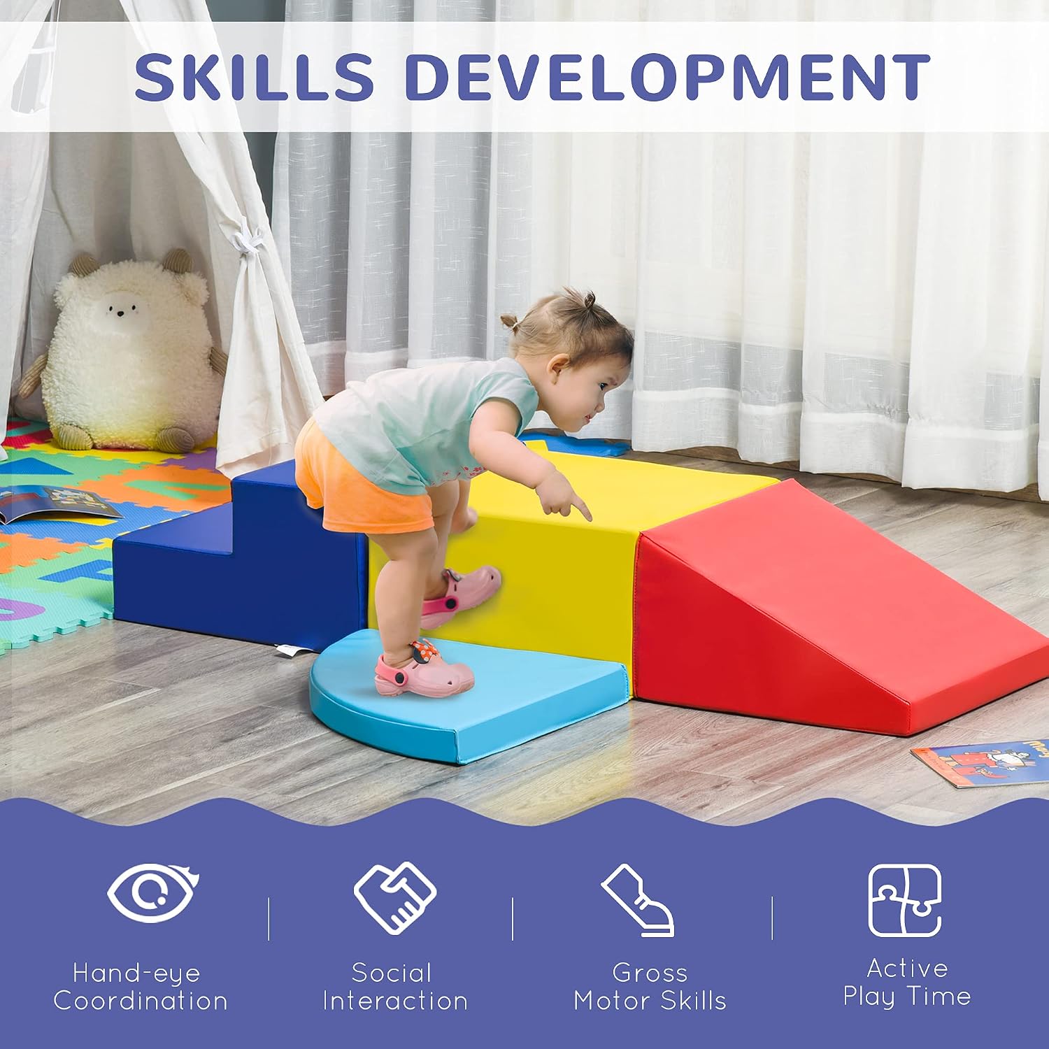 Detalle de HOMCOM 4-piece Soft Play Climb and Crawl Foam Stairs & Ramp Set for Toddlers (1–3 years)