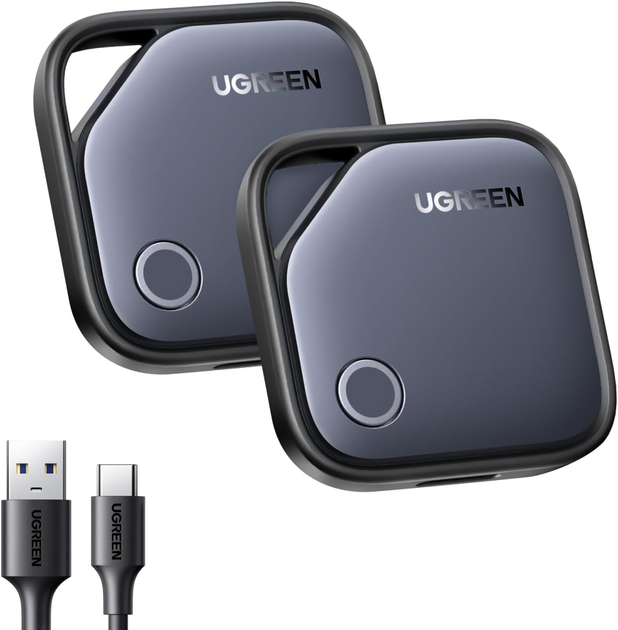Detalle de UGREEN FineTrack (2 Pack) USB‑C rechargeable Bluetooth tracker with Apple Find My (iOS only)