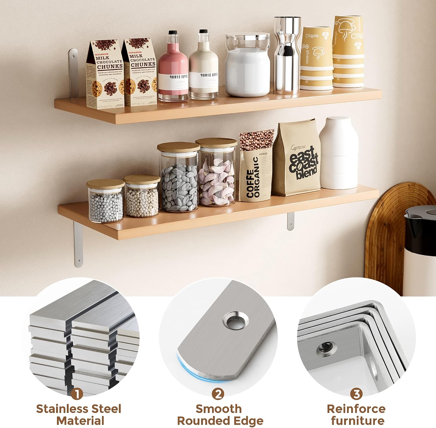 Thumbnail 2 de Sayayo 4mm Shelf Bracket Corner Brace Joint Angle Bracket – Stainless Steel, 300x156mm (2 Pack) EJ5230-2P
