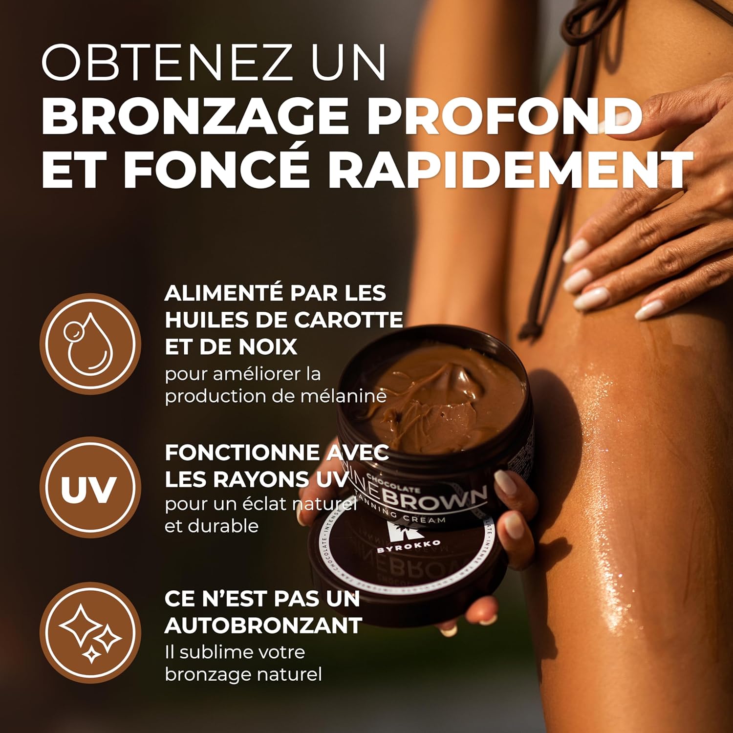Detalle de BYROKKO Shine Brown Chocolate – Accélérateur de bronzage pour cabines et soleil (200 ml)