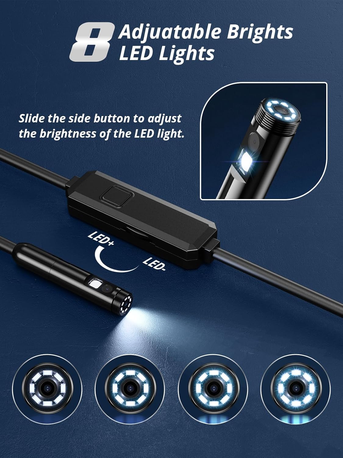 Detalle de Acoath Dual-Lens Endoscope Inspection Camera with Light (1920P) and 3m Semi-Rigid Snake for Android & iOS
