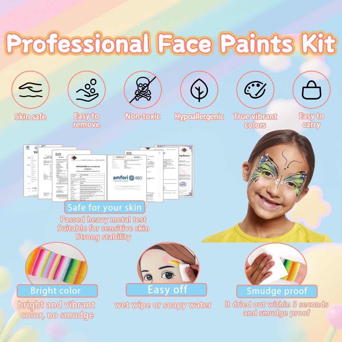 Detalle de Depvision Face Painting Kit, 68 Colours