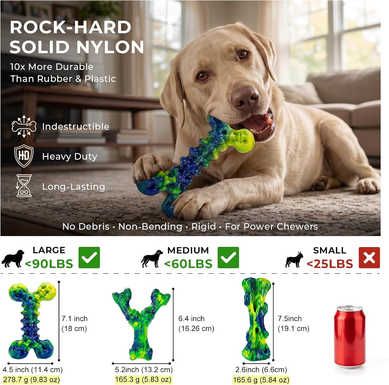 Detalle 2 de ChienBox 3-Pack Nylon Dog Chew Toys for Aggressive Chewers – Bacon Flavour, XL