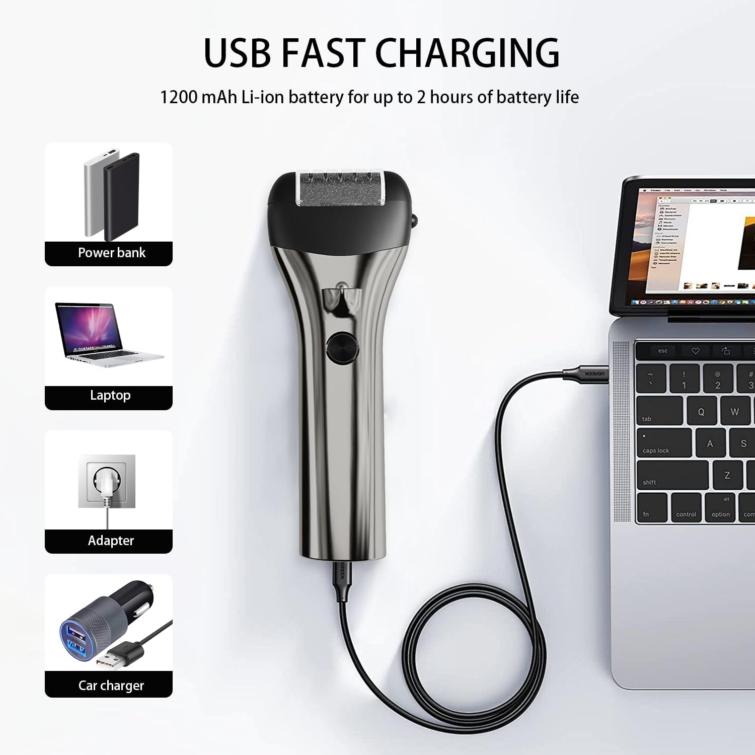 Thumbnail 3 de Jooayou Electric Foot File: USB Rechargeable Callus Remover with LED Spotlight and 3 Pumice Stone Rollers