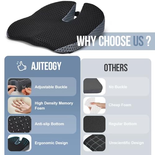 Thumbnail 4 de Ajiteogy cojín de asiento para coche con espuma viscoelástica, elevador ergonómico y correas antideslizantes