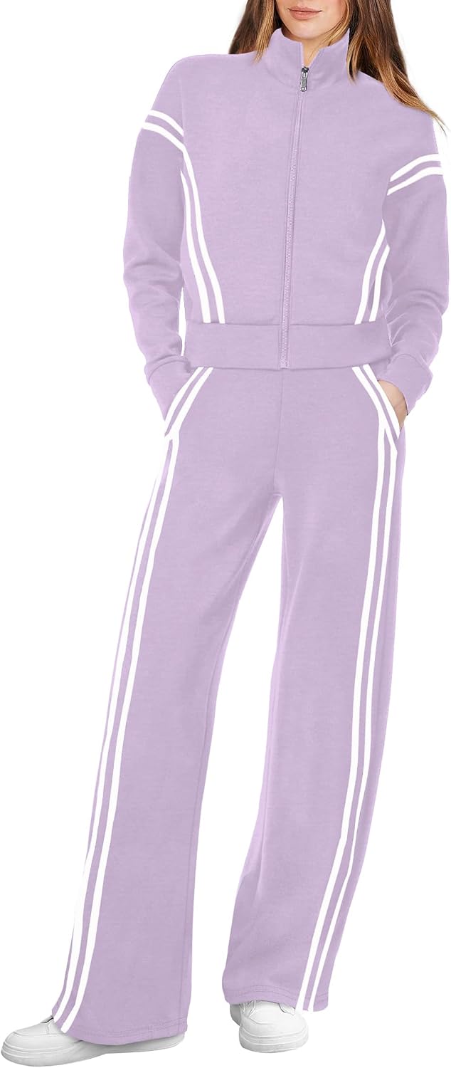 Detalle de XIEERDUO Women's Lounge Set with Full-Zip Sweatshirt and Wide-Leg Pants