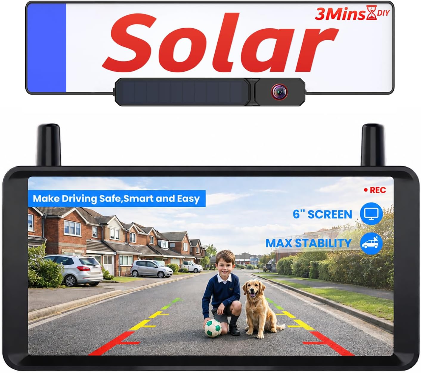 Detalle de AUTO-VOX 6 Inch Solar Wireless Reversing Camera Kit with 1080P Monitor and DVR