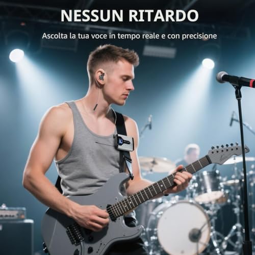 Detalle de Depusheng T9-2: Sistema di monitoraggio in-ear wireless con trasmettitore e ricevitore a clip