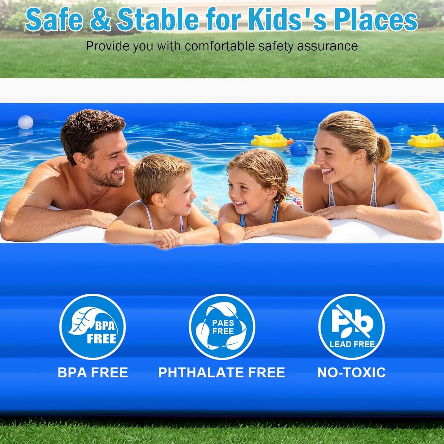 Detalle de Extra Large Inflatable Pool for Adults (180" x 76" x 22") with Pump – Oversized Backyard Splash
