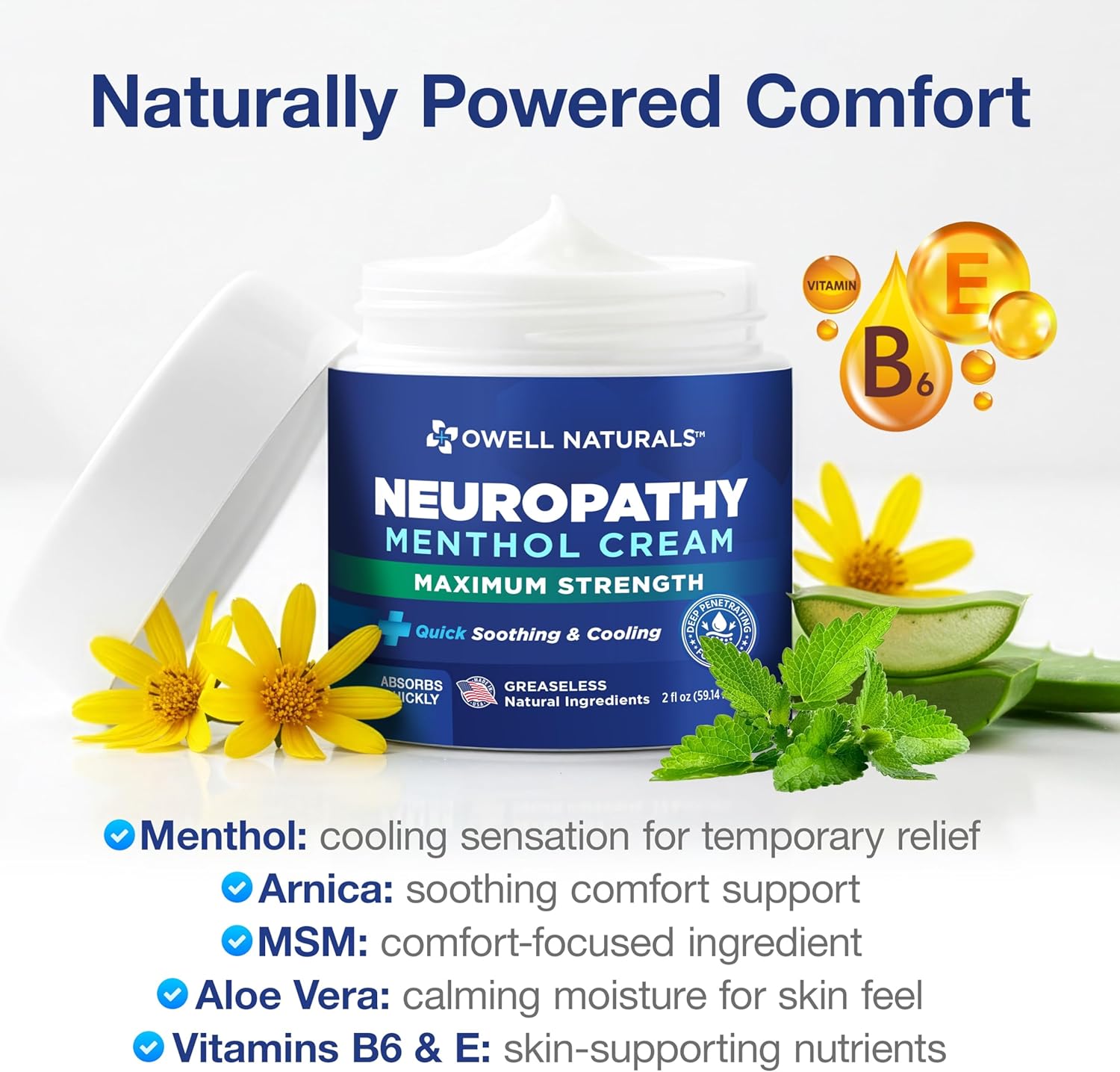Thumbnail 5 de Owell Naturals Neuropathy Cream Extra Strength – Fast Absorbing Cooling 2-Pack