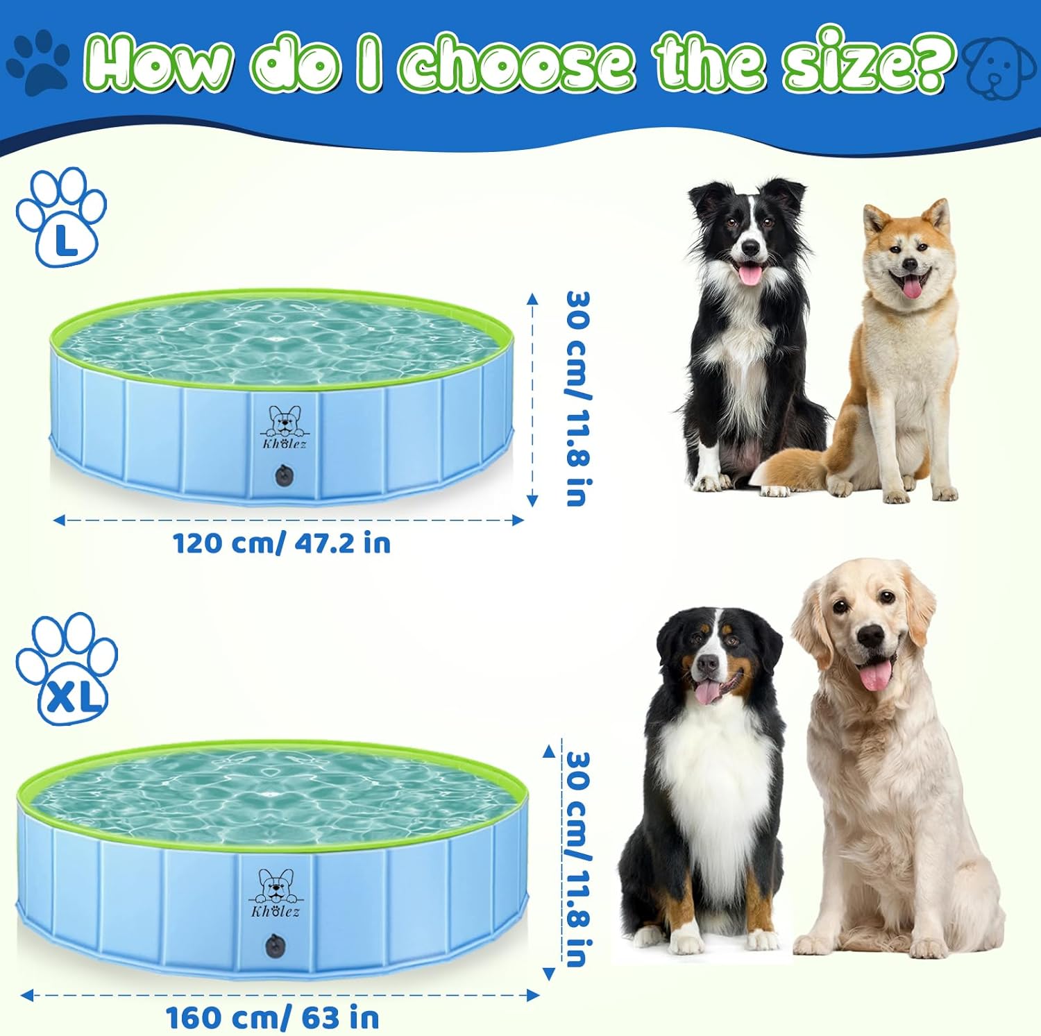 Thumbnail 1 de Dog Paddling Pool, Upgraded 120 x 30 cm Foldable Pet Swimming Pool with Bath Brush and Hose Adapter