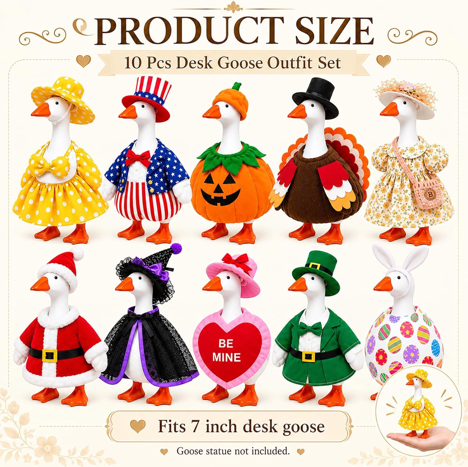 Detalle de SECVOY Desk Goose Outfits 10-Piece Seasonal Set for 7-Inch Desk Geese