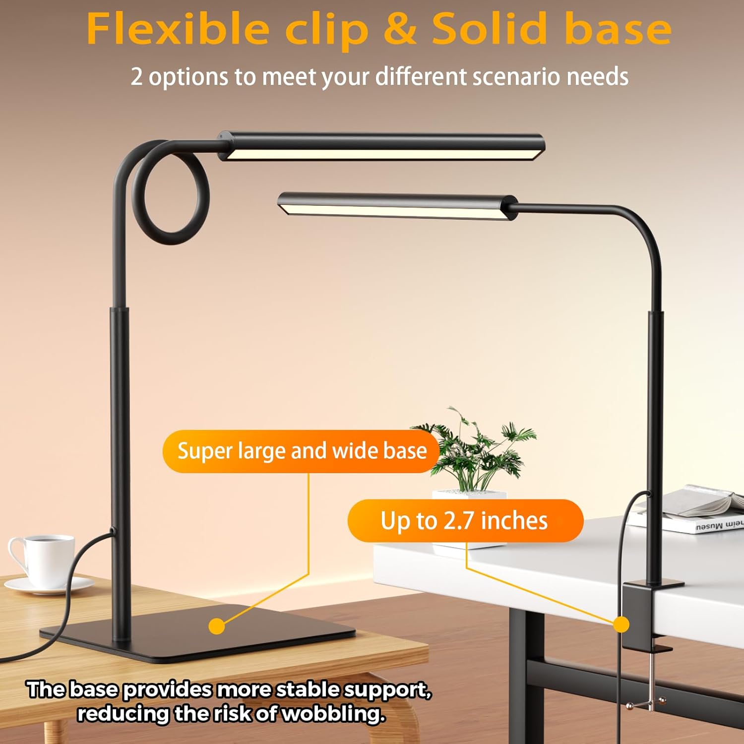 Thumbnail 4 de WHW3WIN LED Desk Lamp with Clamp and Base – Flexible Gooseneck, 5 Lighting Modes, 11 Levels, Timer & Memory