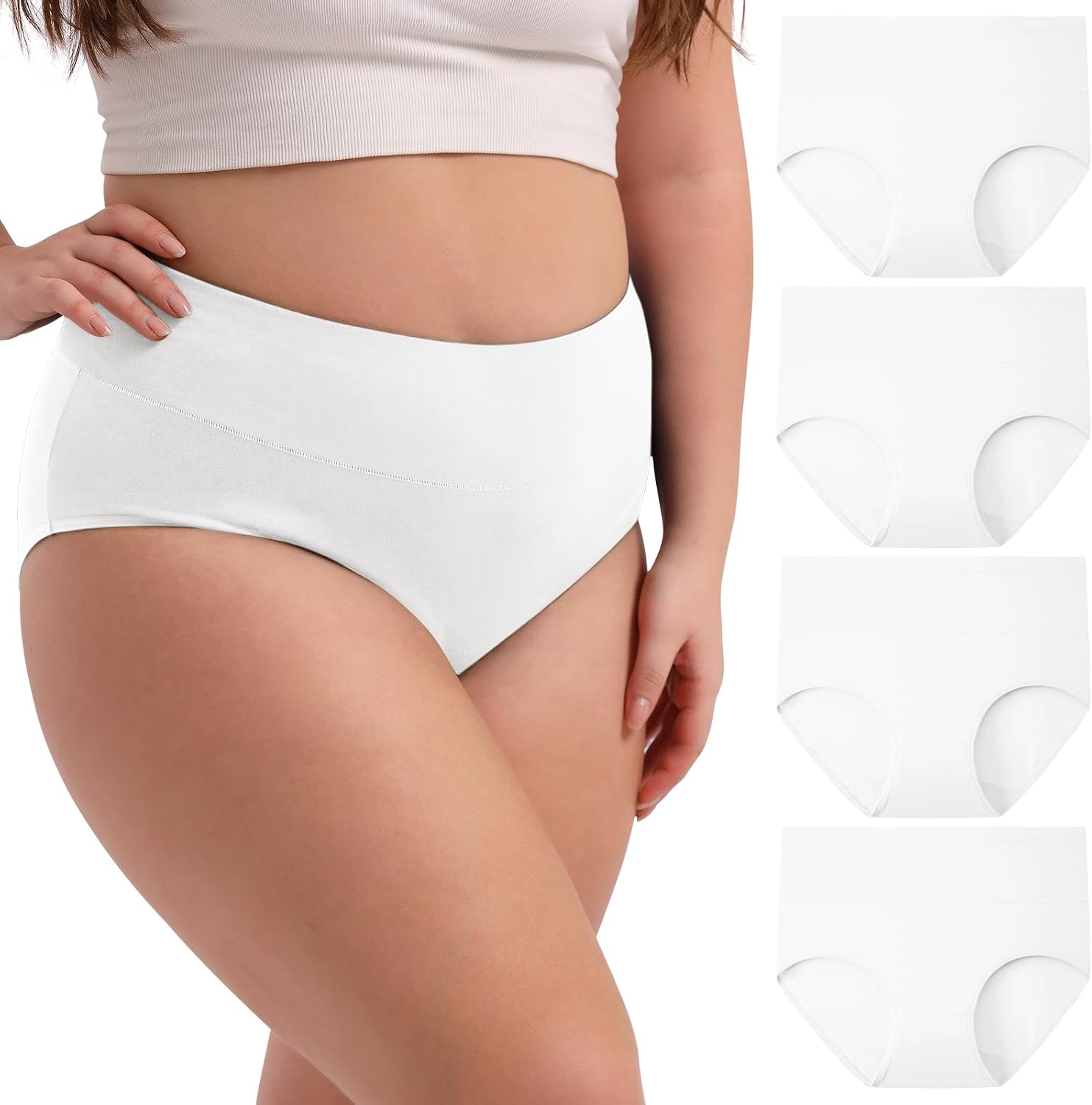 Detalle de INNERSY Women's Plus Size High-Waisted Cotton Briefs 4-pack 🩲