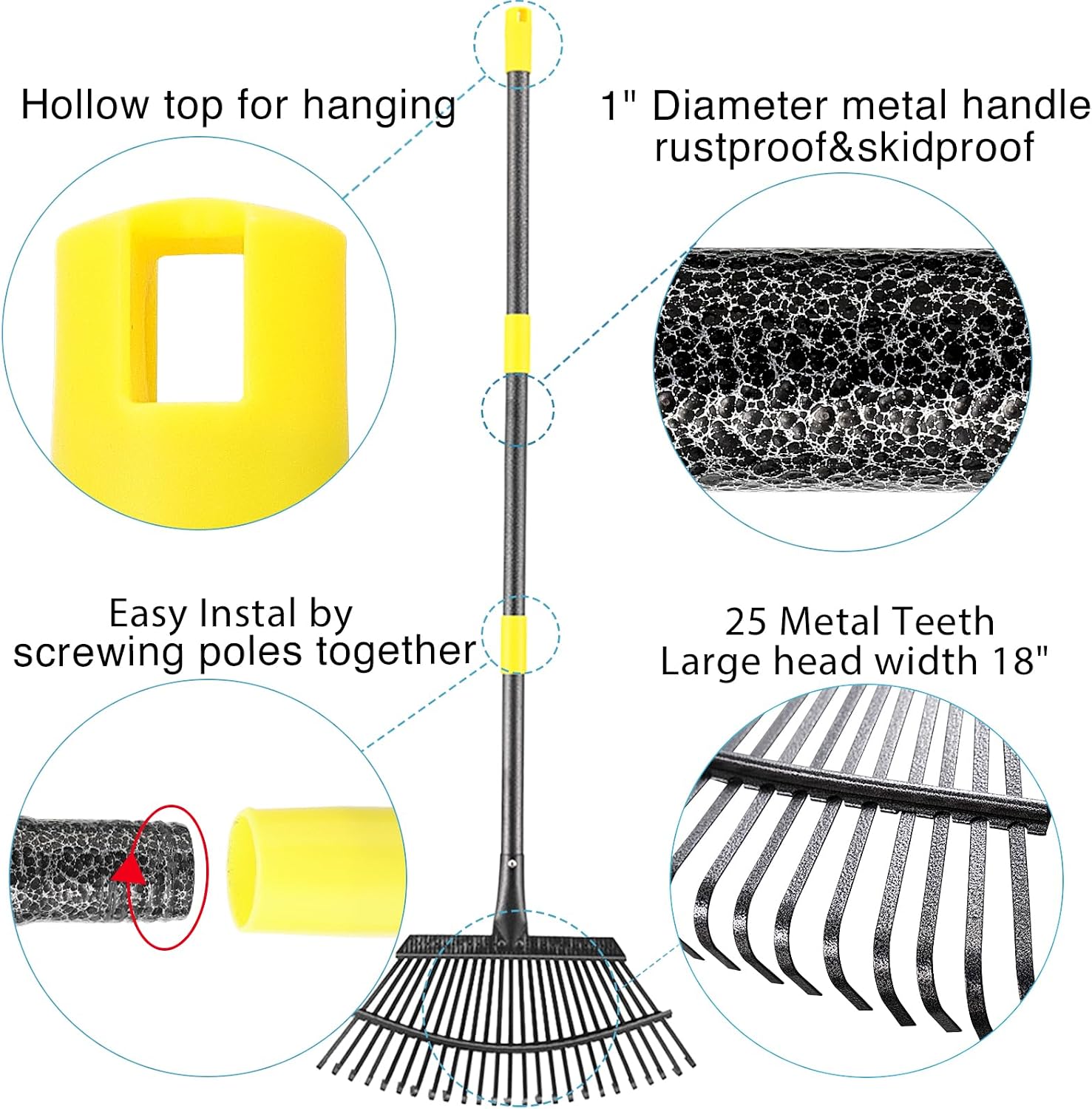 Thumbnail 5 de Oliynedy leaf rake, adjustable 30–61-inch handle, 18-inch metal head