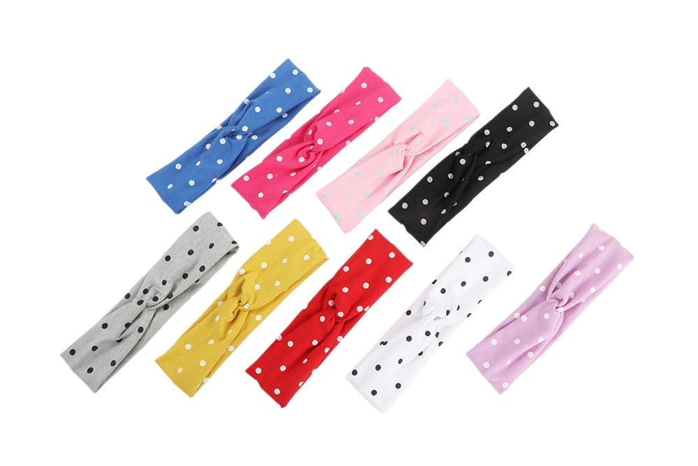 Detalle de Koolgil Baby Girl’s Polka Dot Cotton Headband, Yellow Stretch Cross Knot