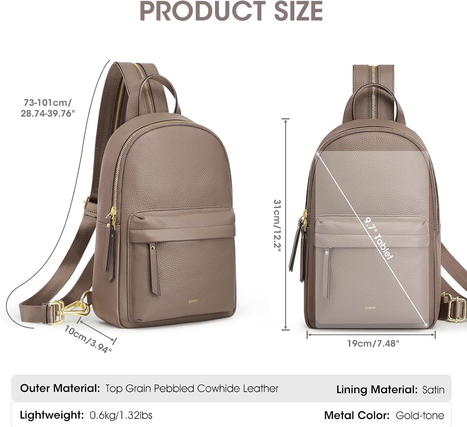 Detalle de Kattee Convertible Crossbody Sling Chest Bag Medium Genuine Leather with RFID Blocking