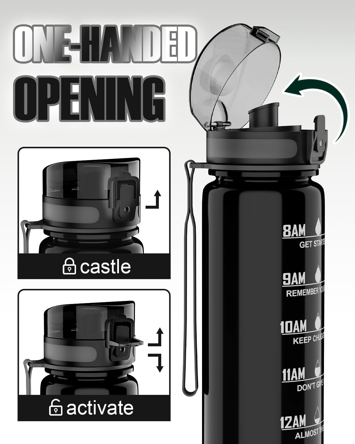 Thumbnail 2 de QIVORO 1-litre BPA-free Tritan motivational water bottle (black)