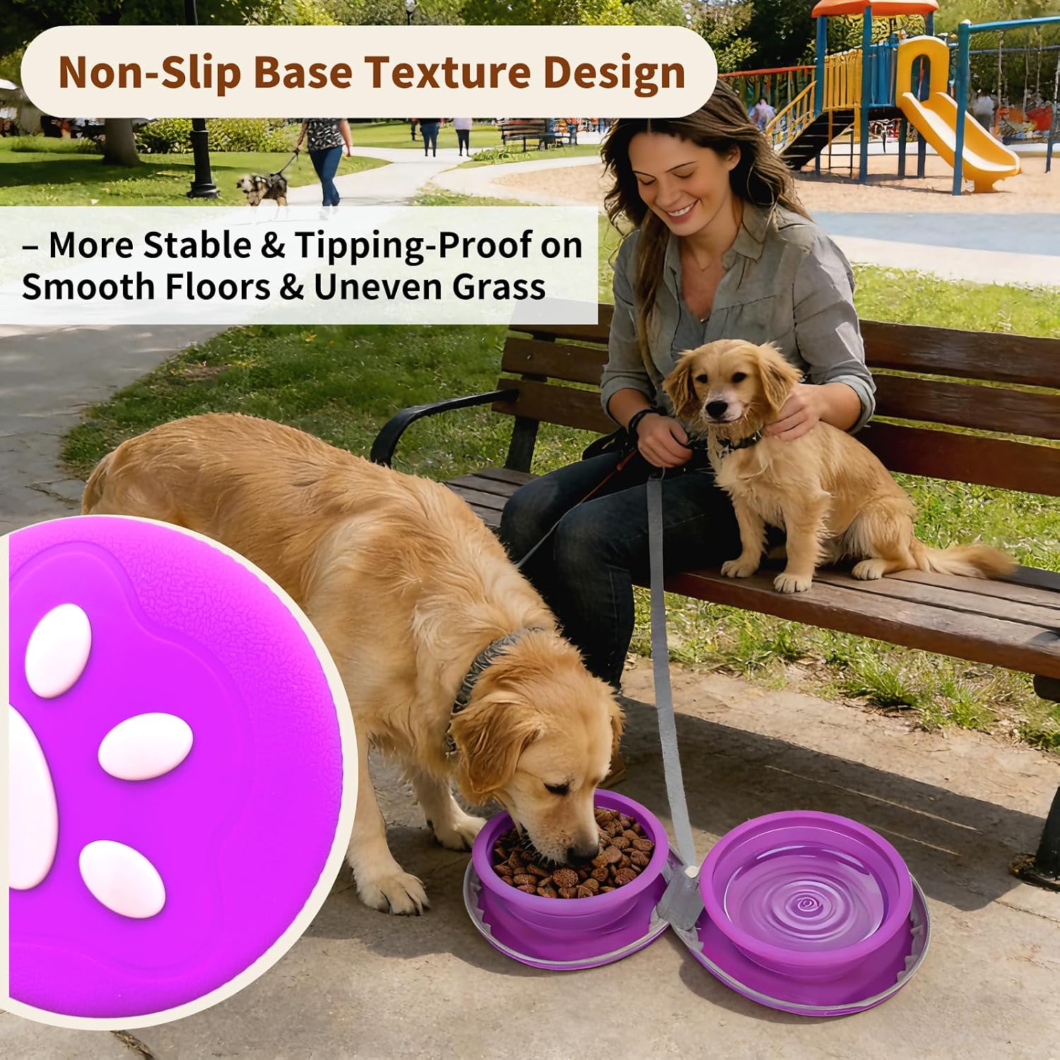 Detalle 2 de Gdsun Travel Bowls-Purpie 2-in-1 Collapsible Dog Travel Bowl with Carabiner