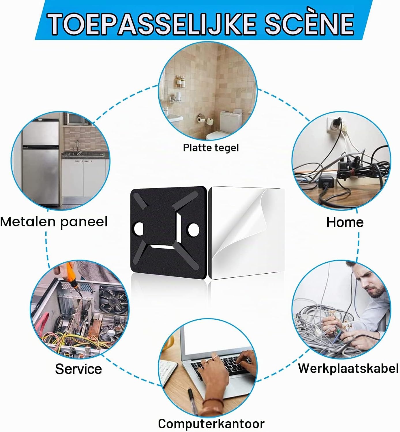 Thumbnail 5 de JatilEr kabelbinderset met zelfklevende houders, zwart nylon, 18 × 18 mm