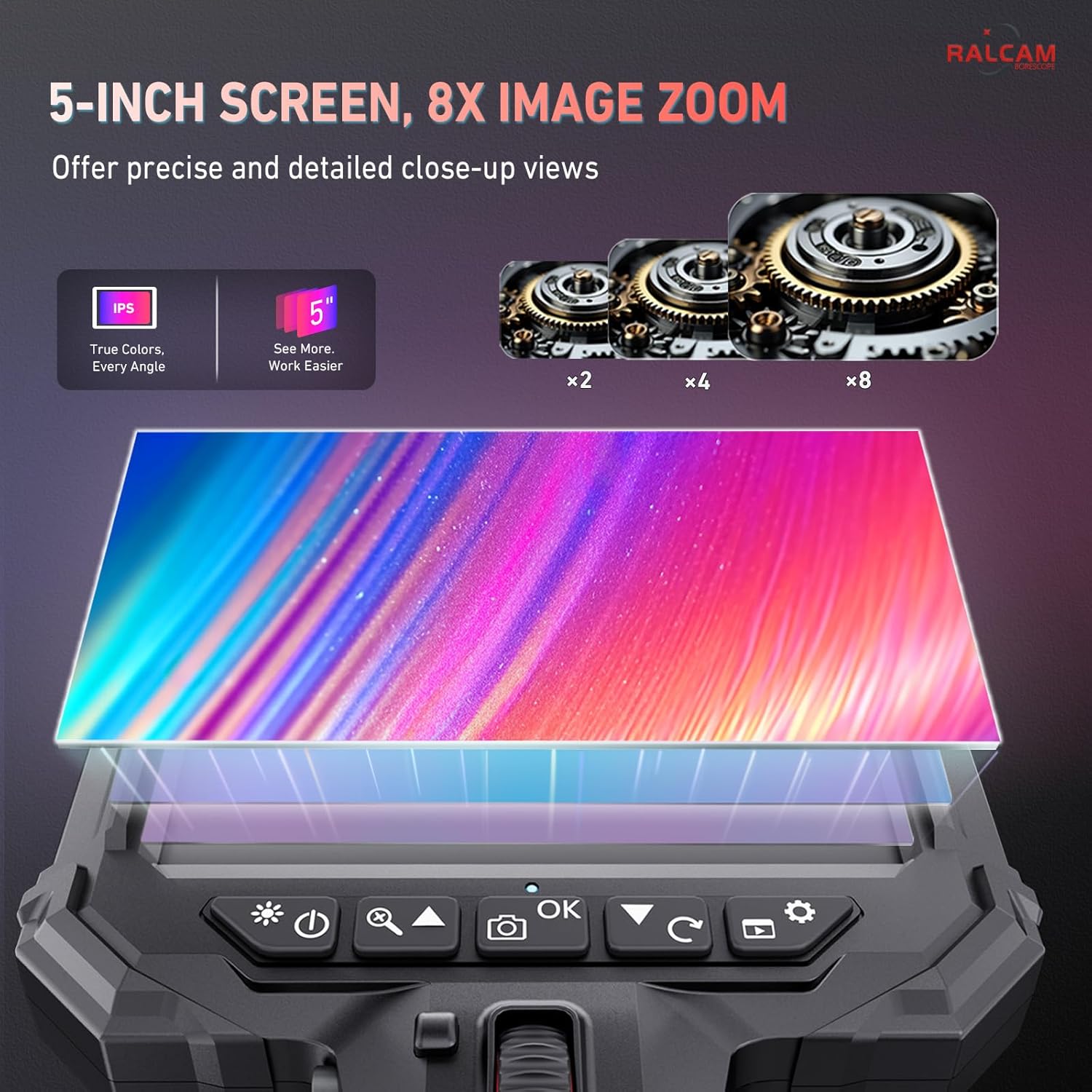 Thumbnail 2 de Ralcam Endoskopkamera mit Licht und 5" HD-Bildschirm – 210° beweglicher Kopf, IP67 (6,2 mm Sonde)