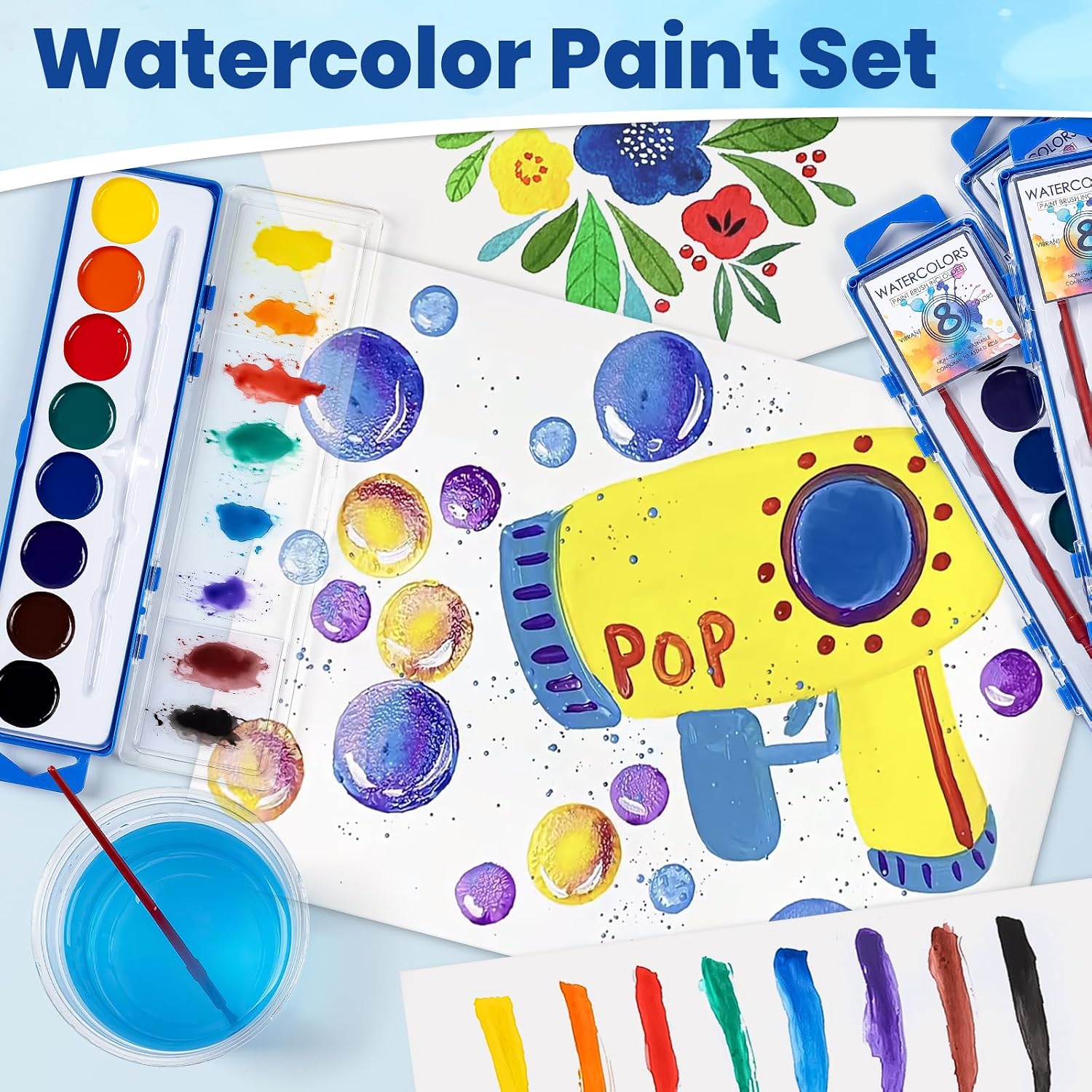 Detalle de 36-Pack Watercolor Paint Set with Brush – 8 Colors, Washable and Kid-Safe